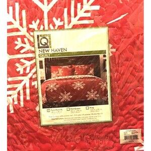 Twin Size New Haven Snowflake Quilt Comforter Reversible Red White w Std Sham